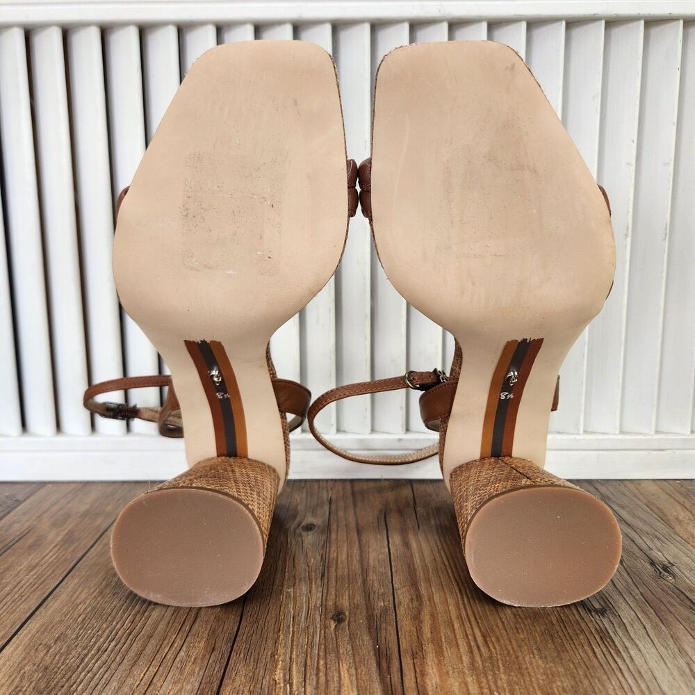 Sam Edelman Kia Block Heel Leather Sandals Womens Size 8.5 M Cognac Brown Heels - Picture 8 of 11